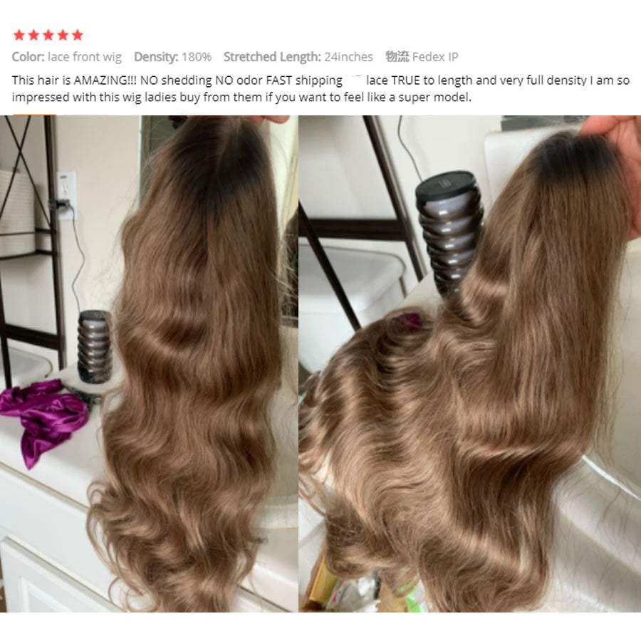 28inch Ash Blonde Body Wave Real HD Lace Front Human Hair Wig Melt Skins Ombre Colored Wigs 13x6 Full Lace Frontal Wig Glueless