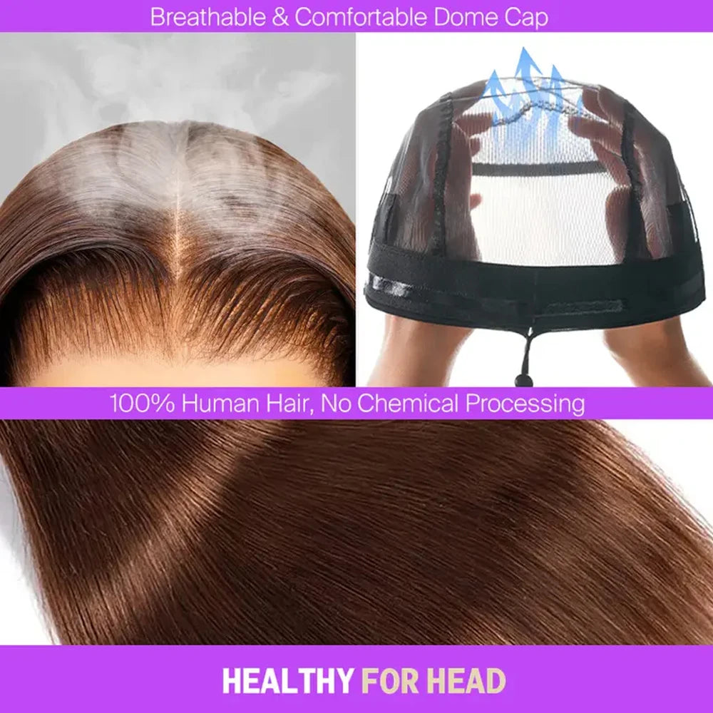 4# Chocolate Brown 13x6 HD Glueless Human Hair Wigs Ear to Ear Lace Front Wigs Wear and Go PrePlucked Bye Bye Knots Megalook Wig