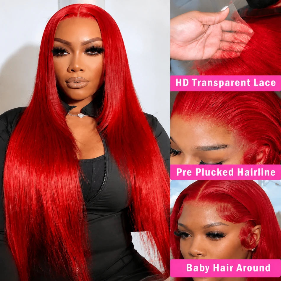 #27 Honey Blonde Human Hair Wig 13x6 HD Lace Frontal Wigs 99J Burgundy Hot Red Lace Front Human Hair Wigs For Women Straight Wig