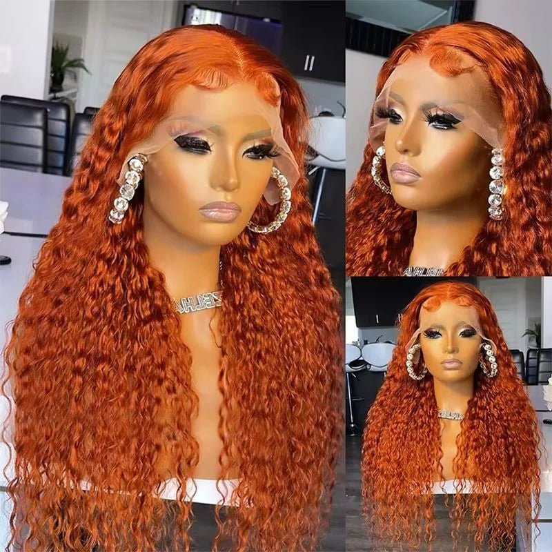 Orange Ginger Lace Front Wig Curly Human Hair Wigs Glueless Water Deep Wave Frontal Wig 13x4 13x6 HD Lace Front Human Hair Wig