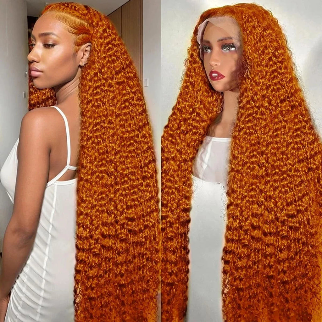 Orange Ginger Lace Front Wig Curly Human Hair Wigs Glueless Water Deep Wave Frontal Wig 13x4 13x6 HD Lace Front Human Hair Wig