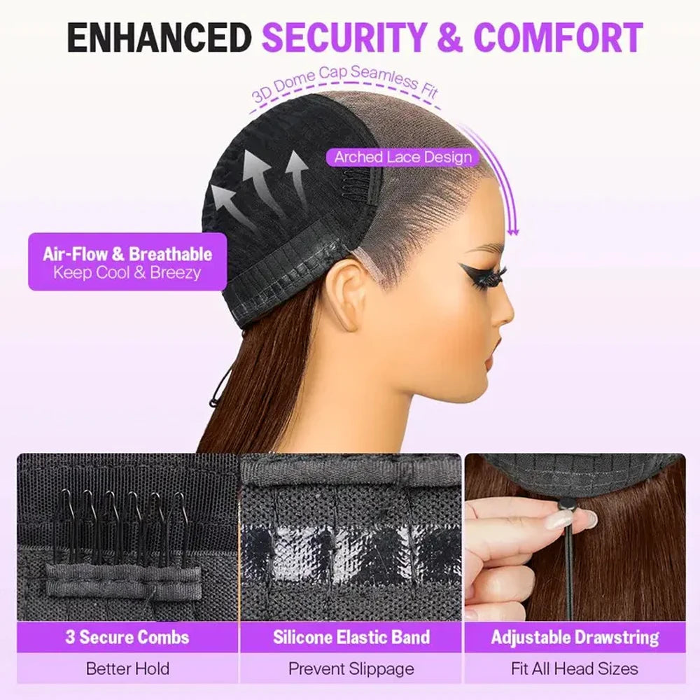 4# Chocolate Brown 13x6 HD Glueless Human Hair Wigs Ear to Ear Lace Front Wigs Wear and Go PrePlucked Bye Bye Knots Megalook Wig