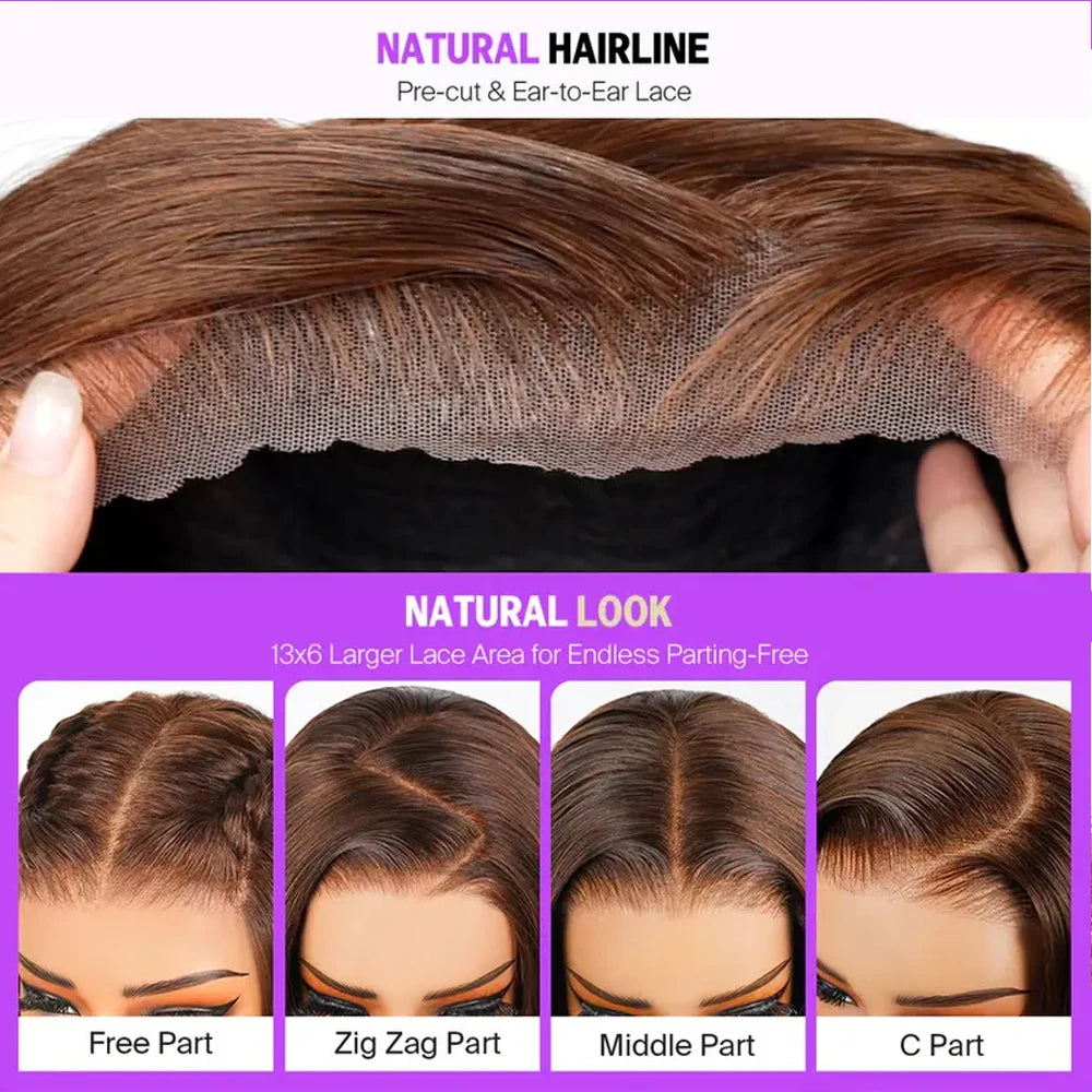 4# Chocolate Brown 13x6 HD Glueless Human Hair Wigs Ear to Ear Lace Front Wigs Wear and Go PrePlucked Bye Bye Knots Megalook Wig