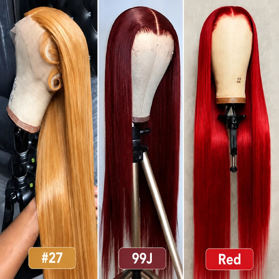 #27 Honey Blonde Human Hair Wig 13x6 HD Lace Frontal Wigs 99J Burgundy Hot Red Lace Front Human Hair Wigs For Women Straight Wig