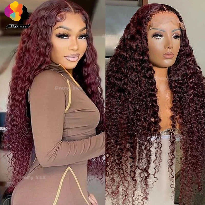 Burgundy Water Wave Human Hair Wigs for Black Women 13X6 13x4 Lace Front Human Hair Wig Remy Curly Human Hair Lace Frontal Wigs