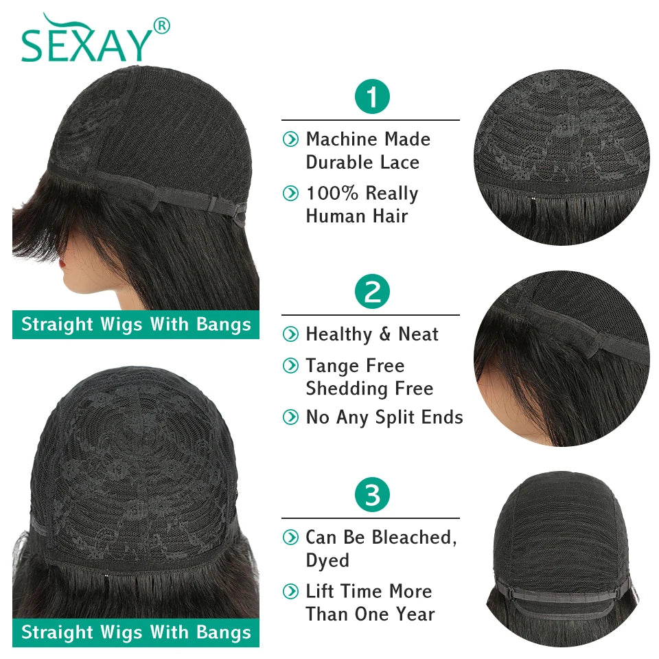 30 32 Fake Scalp Bang Wig Brazilian Human Hair 180 200 Density 3 Inch Scalp Hairline Fringe Human Hair Wigs With Bangs For Women