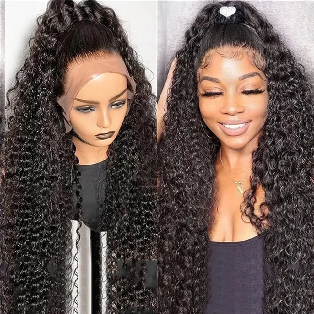 Wet and Wavy Glueless Wigs Natural Black Preplucked Hairline Baby Hair 300 High Density HD 13x6 Deep Wave Lace Frontal Wigs 40 42 Inch Bouncy Jerry Curly Human Hair Wigs Transparent Brazilian 13x4 Water Wave Lace Front Human