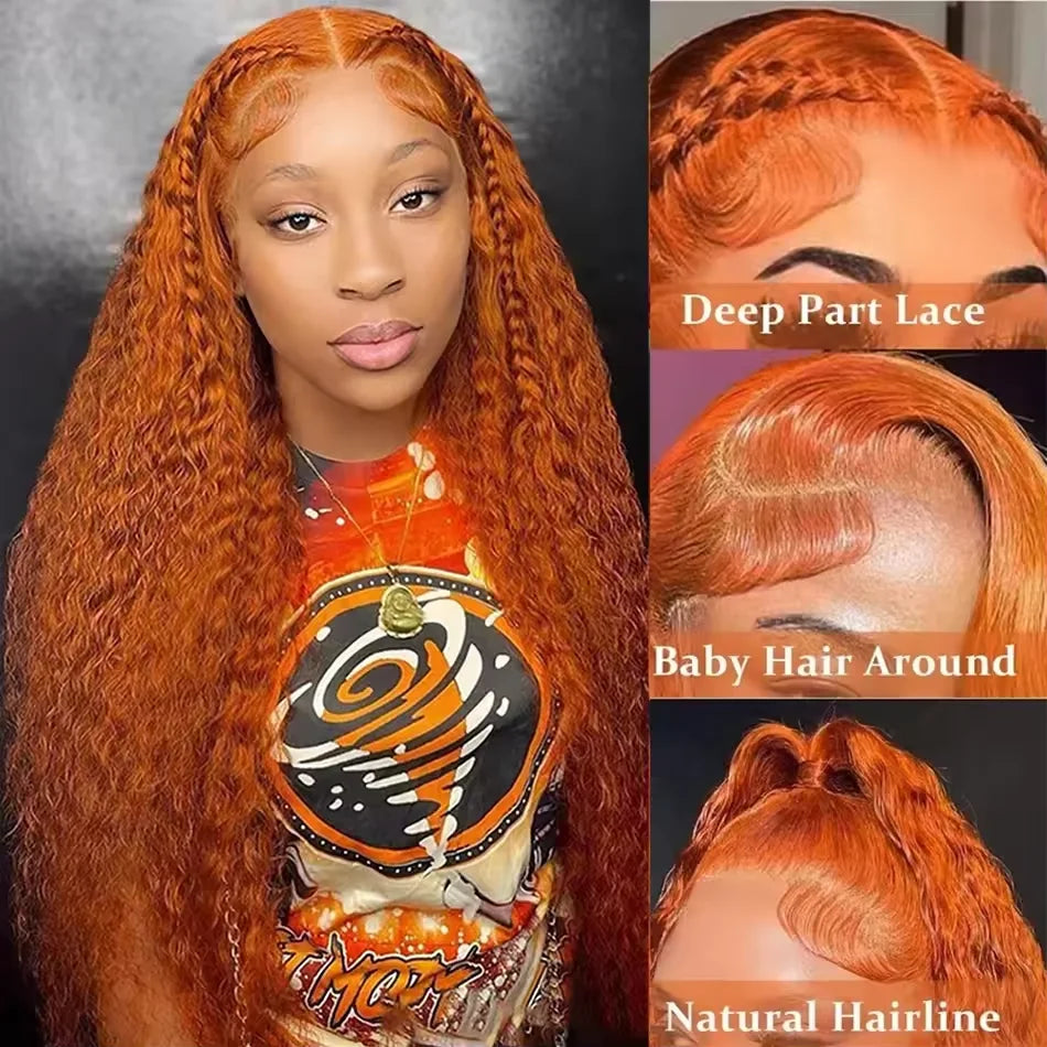 Orange Ginger Lace Front Wig Curly Human Hair Wigs Glueless Water Deep Wave Frontal Wig 13x4 13x6 HD Lace Front Human Hair Wig