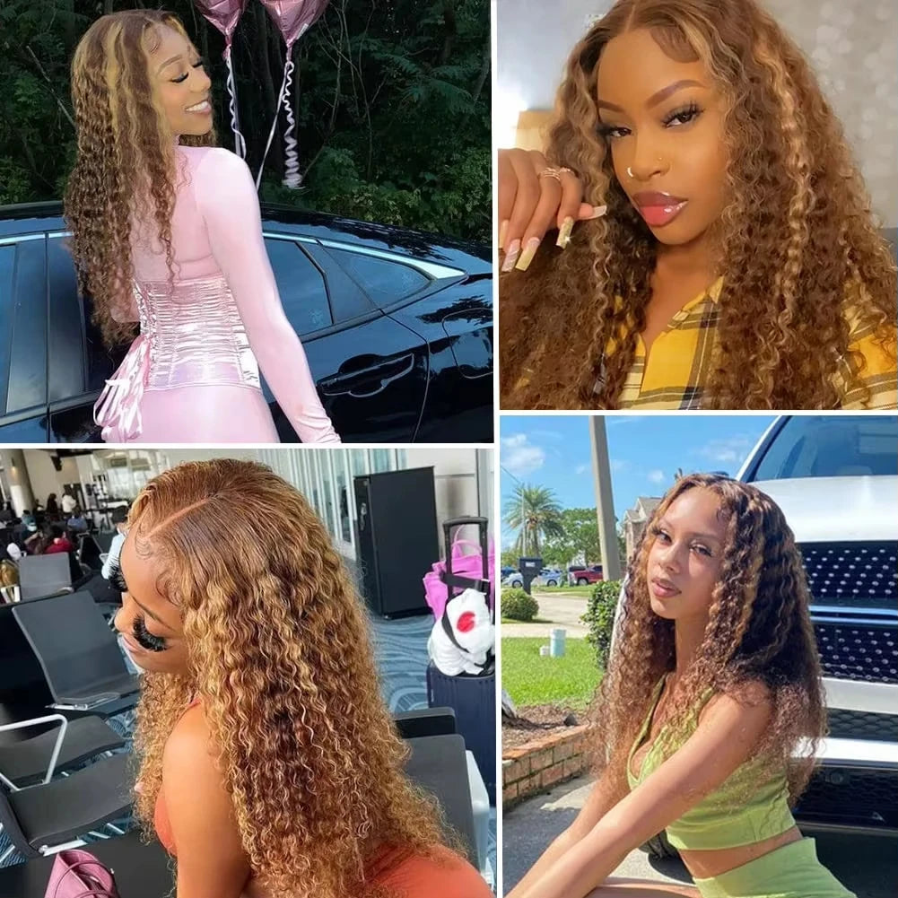 Highlight Water Wave Wig 13X4 Lace Front Human Hair Wigs for Women Pre Plucked with Baby Hair P4/27 Ombre Honey Blonde Water Wave 13X4 Lace Frontal Wigs