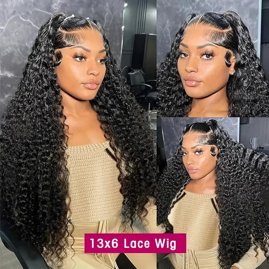 13x6 Deep Wave Human Hair Wig Lace Frontal Kinky Curly 13x4 HD Lace Front Wig Pre-Plucked Black Brazilian Human Hair Wigs on Sale