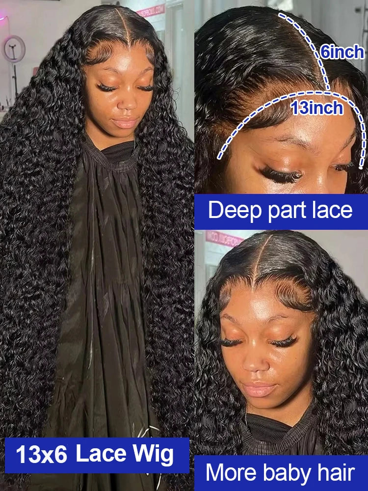 300% High Density Water Wave Human Hair Wigs HD Transparent 13x6 13x4 Deep Wave Lace Frontal Wig Brazilian Real Virgin Hair 40 42 Inch Jerry Curly Lace Front Human Hair Wigs For Women Wet and Wavy Frontal Wigs Preplucked Hair