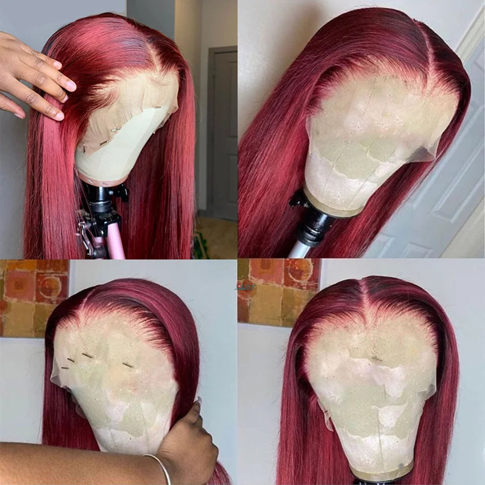 99J Burgundy 13x6 Colored HD Lace Front Wig Human Hair Wigs PrePlucked Premium Red Peruvian Straight Lace Frontal Human Hair Wig