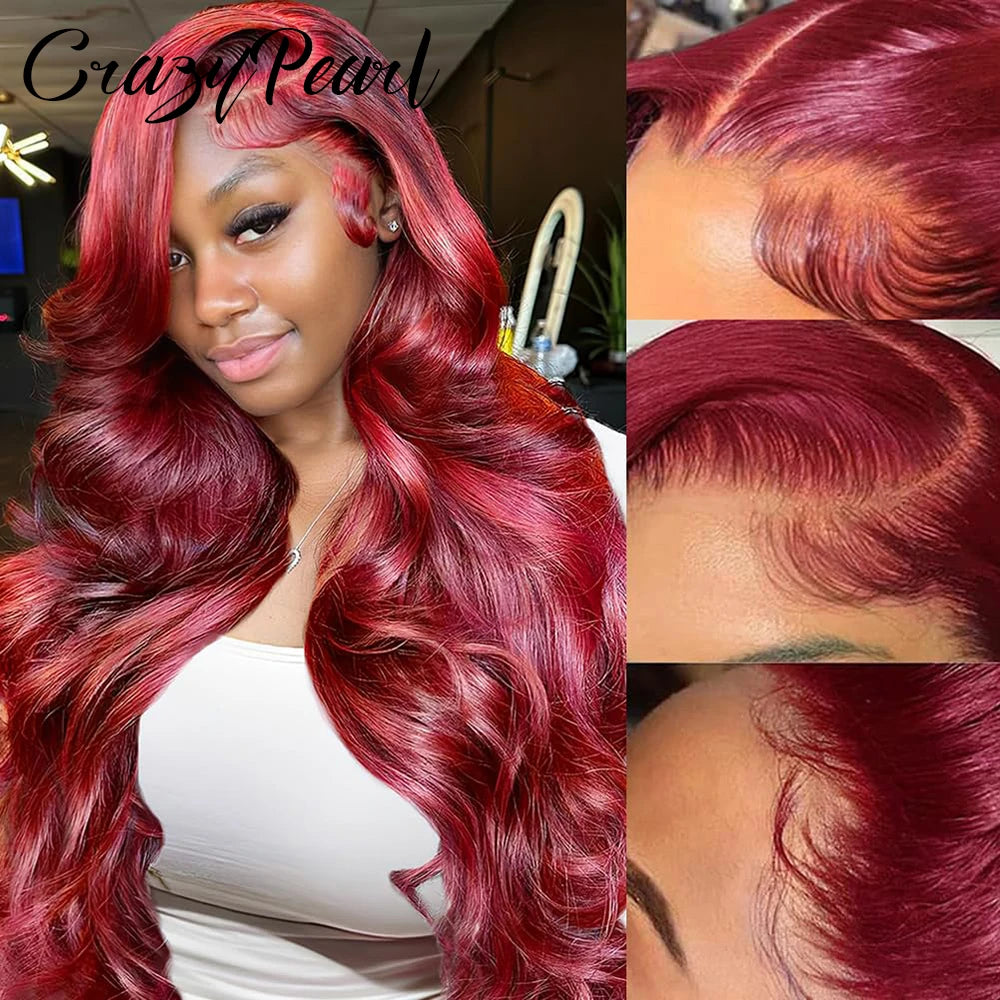 99J Burgundy 13X6 Lace Front Wigs Human Hair Red Wig 250% Density Body Wave 5X5 Lace Closure Wigs Pre Plucked Lace Front Wigs