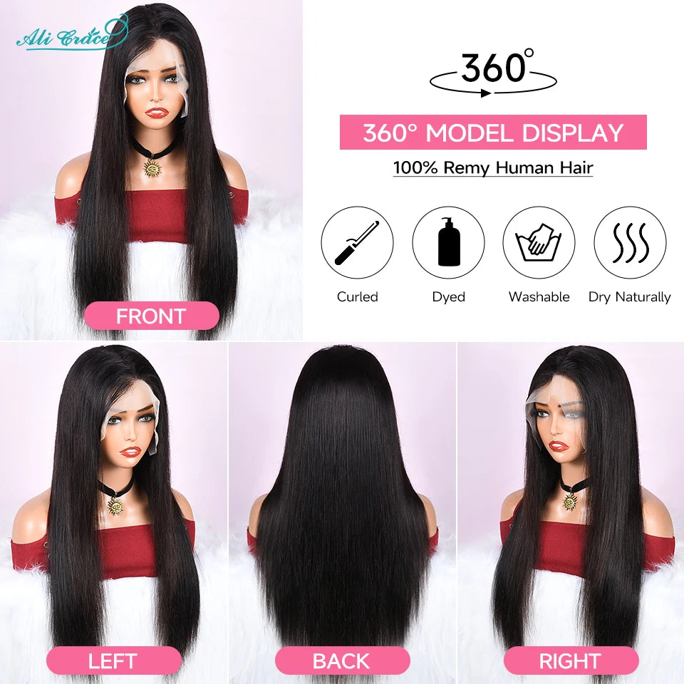Ali Grace 13x6 Lace Front Human Hair Wigs Transparent Straight Lace Frontal Wigs For Women Pre Plucked Hairline With Baby Hair