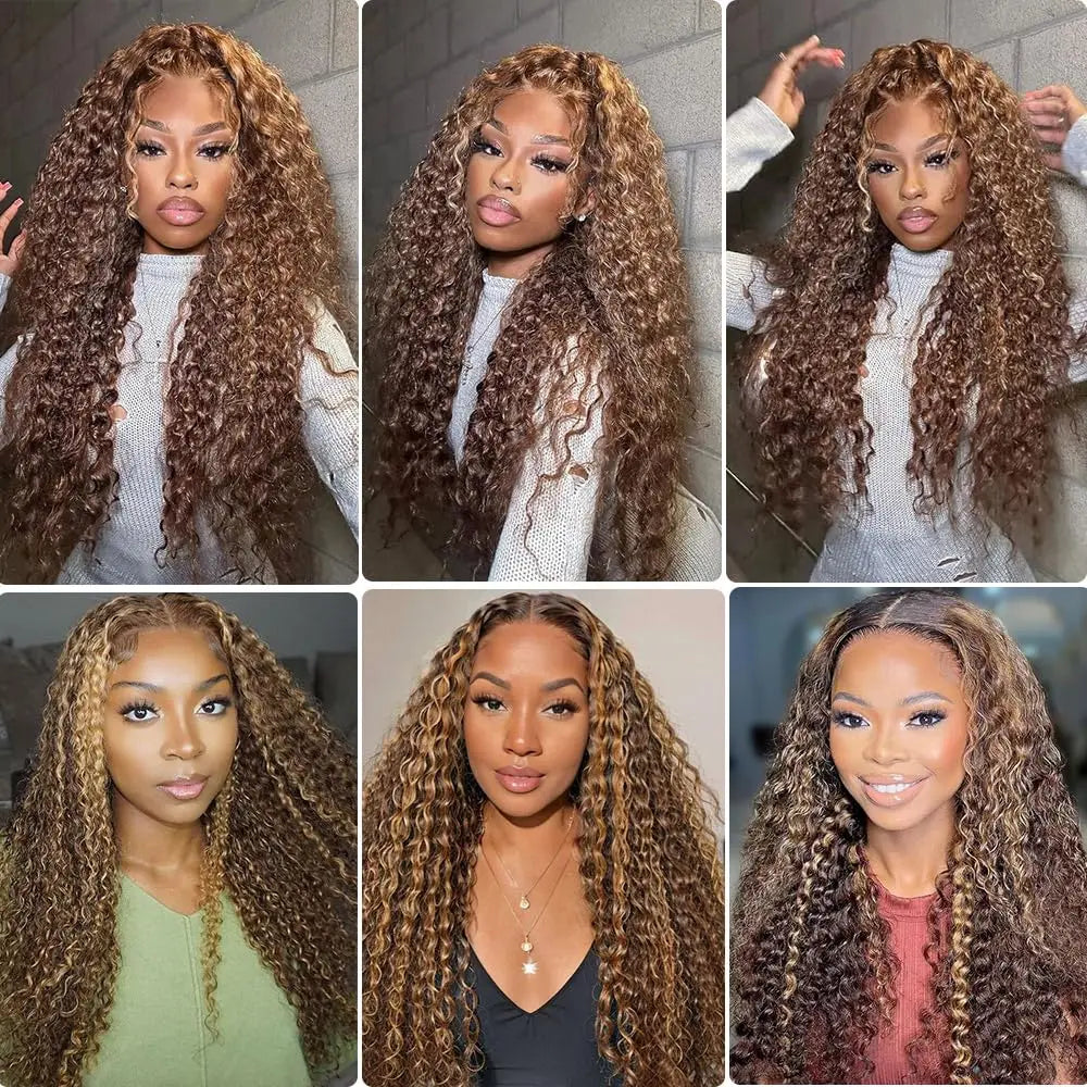 Highlight Water Wave Wig 13X4 Lace Front Human Hair Wigs for Women Pre Plucked with Baby Hair P4/27 Ombre Honey Blonde Water Wave 13X4 Lace Frontal Wigs