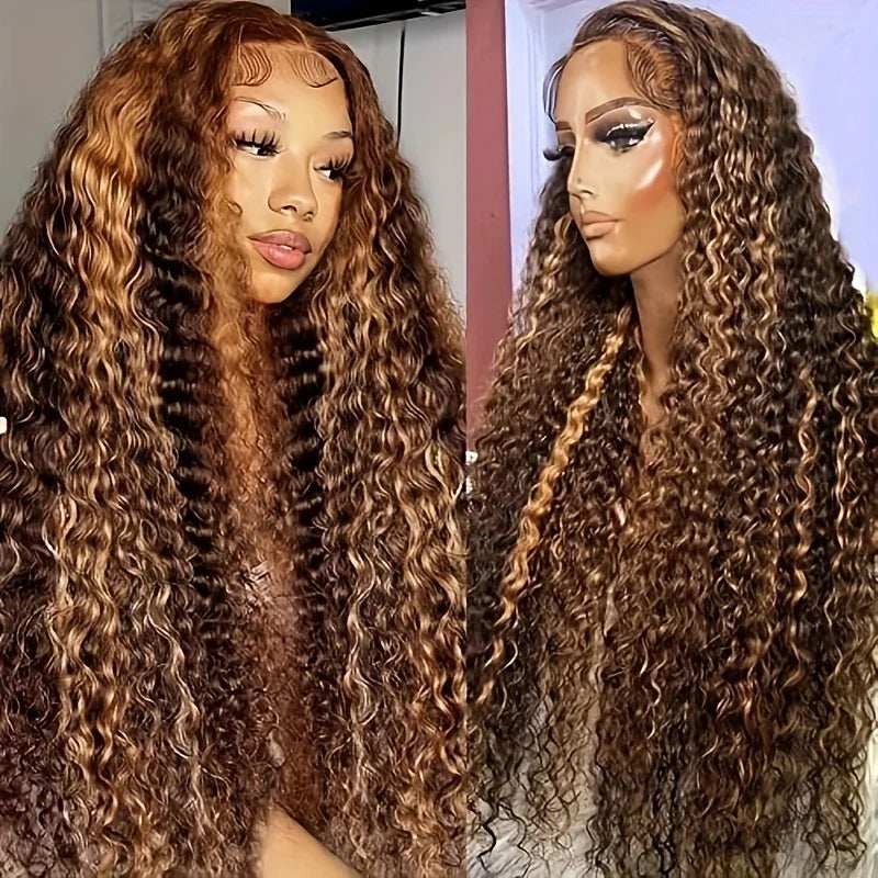 Highlight Water Wave Wig 13X4 Lace Front Human Hair Wigs for Women Pre Plucked with Baby Hair P4/27 Ombre Honey Blonde Water Wave 13X4 Lace Frontal Wigs