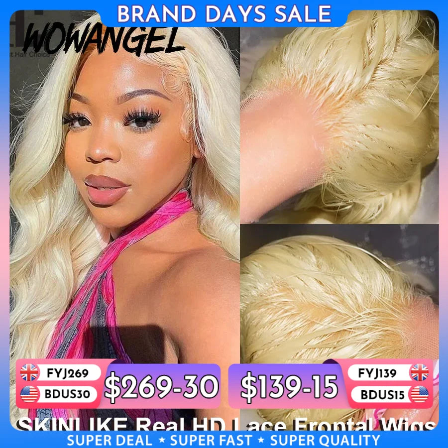 Wow Angel Real HD Lace Frontal Wig 250% 13x4 HD Lace Front Human Hair Wig 613 Blonde Body Wave Wigs HD Lace Closure Wig Glueless