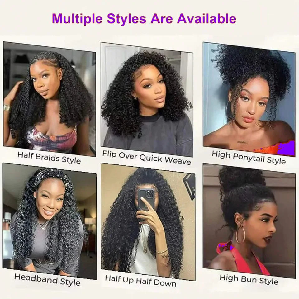 Half Wig Human Hair Jerry Curly Glueless Wigs Human Hair Curly Half Wig Drawstring Seamless Flip Over Half Wigs for Black Women