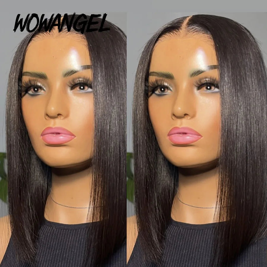 Short Bob Glueless Wigs Pre Cut 5x5 HD Lace Closure Wig Human Hair Straight Short Blunt Cut Bob Wigs Pre Plucked Ready to Wear