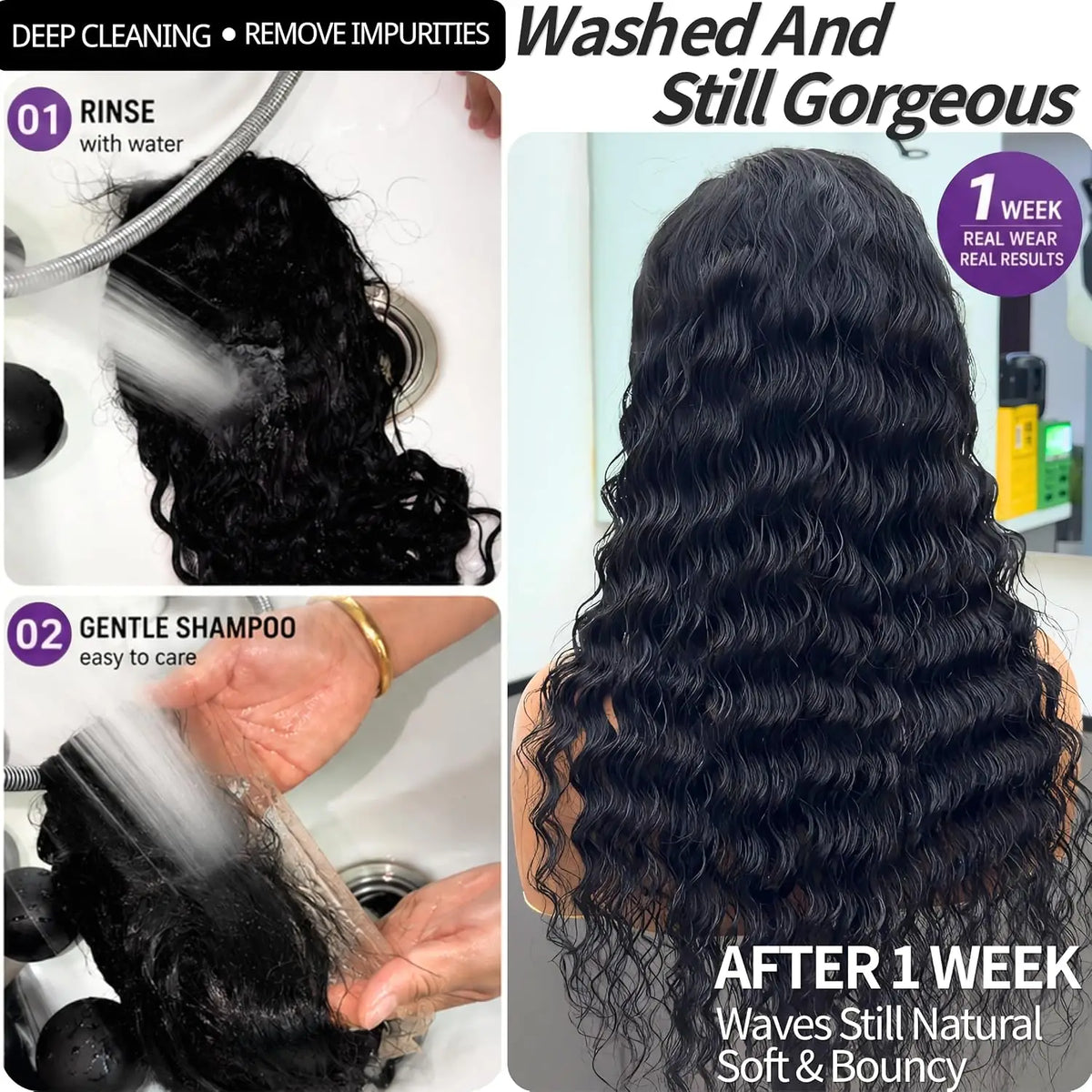 Deep Wave Wig 100% Virgin Human Hair 13x4 HD Lace Front 180 Density 18 24 30 Inch Pre Plucked Bouncy Curls Ideal For New Year Holiday