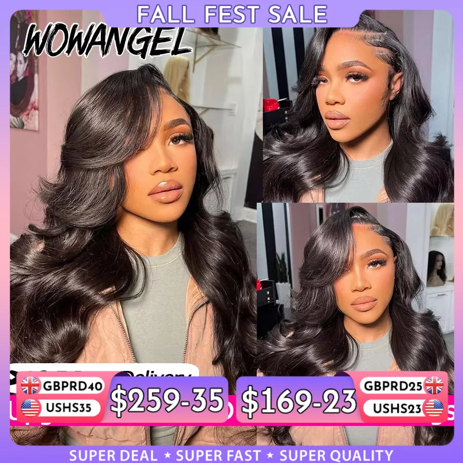 Wow Angel 13x6 HD Lace Front Wigs 250% Virgin Hair Body Wave Human Hair Wigs Skinlike HD Lace Wigs Pre Plucked Glueless Wigs
