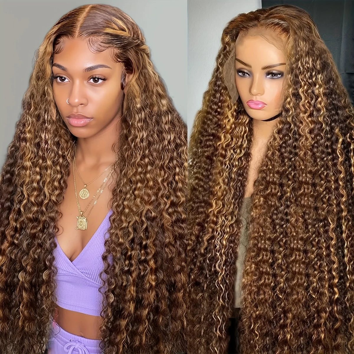 Highlight Water Wave Wig 13X4 Lace Front Human Hair Wigs for Women Pre Plucked with Baby Hair P4/27 Ombre Honey Blonde Water Wave 13X4 Lace Frontal Wigs