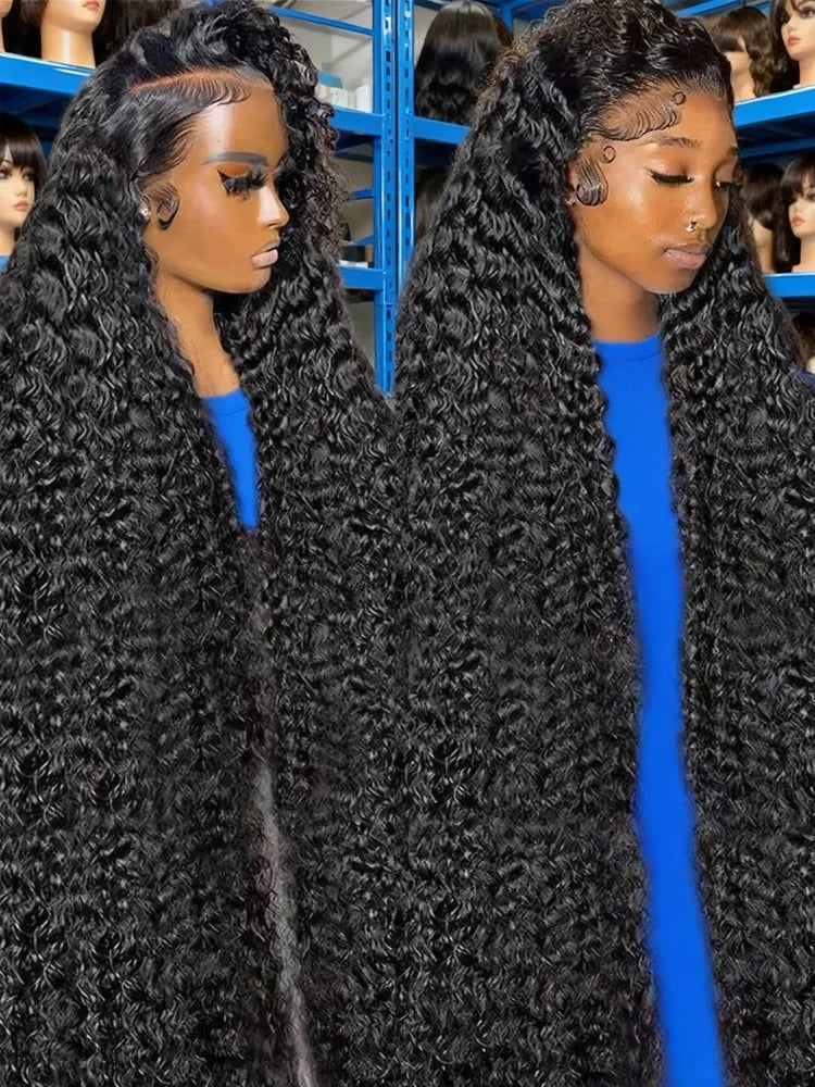 Wet and Wavy Glueless Wigs Natural Black Preplucked Hairline Baby Hair 300 High Density HD 13x6 Deep Wave Lace Frontal Wigs 40 42 Inch Bouncy Jerry Curly Human Hair Wigs Transparent Brazilian 13x4 Water Wave Lace Front Human