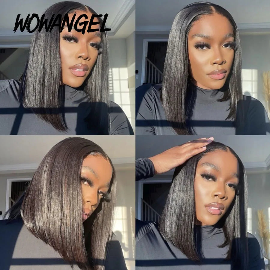 Short Bob Glueless Wigs Pre Cut 5x5 HD Lace Closure Wig Human Hair Straight Short Blunt Cut Bob Wigs Pre Plucked Ready to Wear