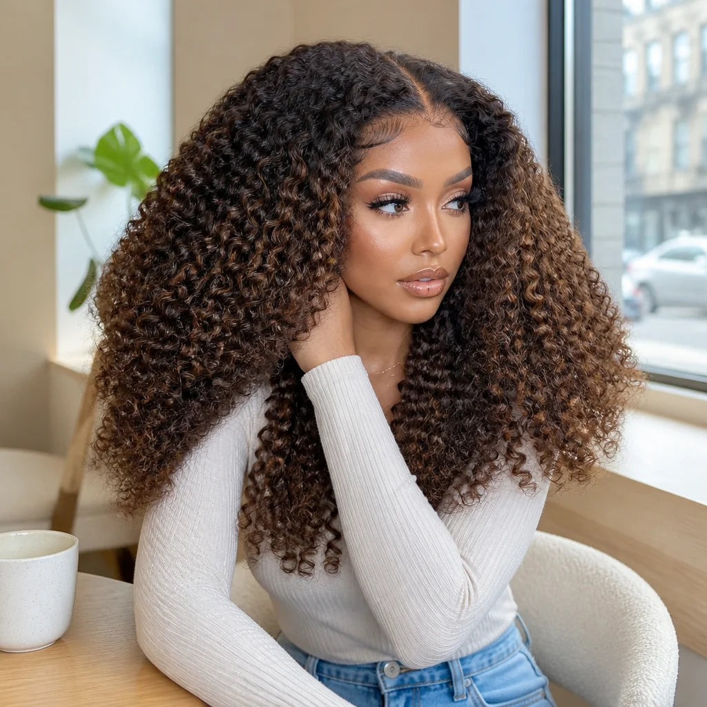 Latina Curly Dark Brown Colored 13X4 Human Hair Wigs For Black Women Glueless Bouncy Curly 4x4 Pre-Cut Lace Wig Human Hair Remy