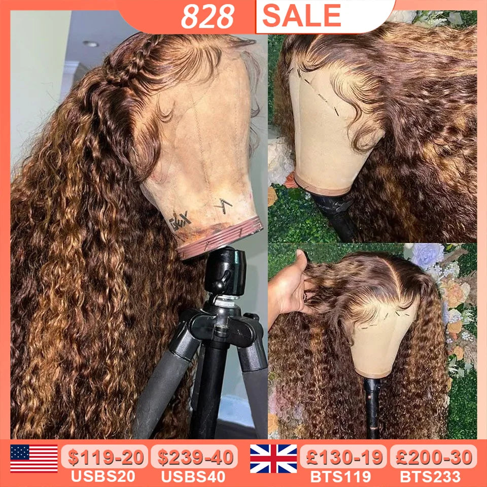 BEEOS 250% Highlight Wig Human Hair Curly 13x6 HD Lace Frontal Wig Water Wave Pre Plucked 5x5 HD Closure Wigs For Women Skinlike
