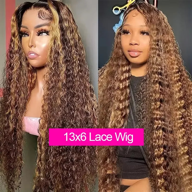 40 Inch P4/27 Ombre Highlight Human Hair Wig 13x6 HD Lace Frontal Wig Deep Wave Water Wave 13x4 Lace Curly Wigs For Black Women