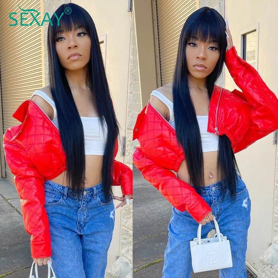 30 32 Fake Scalp Bang Wig Brazilian Human Hair 180 200 Density 3 Inch Scalp Hairline Fringe Human Hair Wigs With Bangs For Women