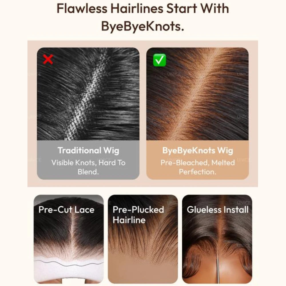 UNice 7x5 Bye-Bye Slip™ Balayage Highlight Body Wave Wig Pre Cut Pre Bleached Glueless Human Hair Wig Ready-to-go