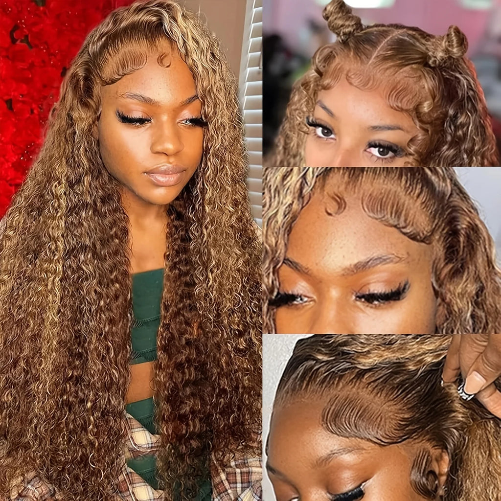 Highlight Water Wave Wig 13X4 Lace Front Human Hair Wigs for Women Pre Plucked with Baby Hair P4/27 Ombre Honey Blonde Water Wave 13X4 Lace Frontal Wigs