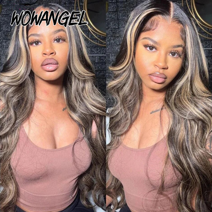 Wow Angel 1BJ27# Highlight Body Wave 13X6 HD Lace Front Wigs Pre Plucked Skinlike 13x4 HD Lace frontal human hair wig For Woman