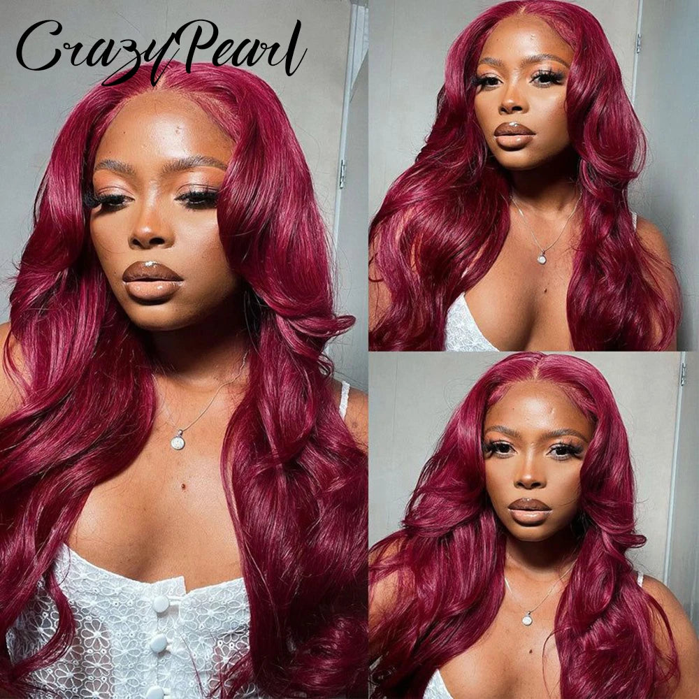 99J Burgundy 13X6 Lace Front Wigs Human Hair Red Wig 250% Density Body Wave 5X5 Lace Closure Wigs Pre Plucked Lace Front Wigs