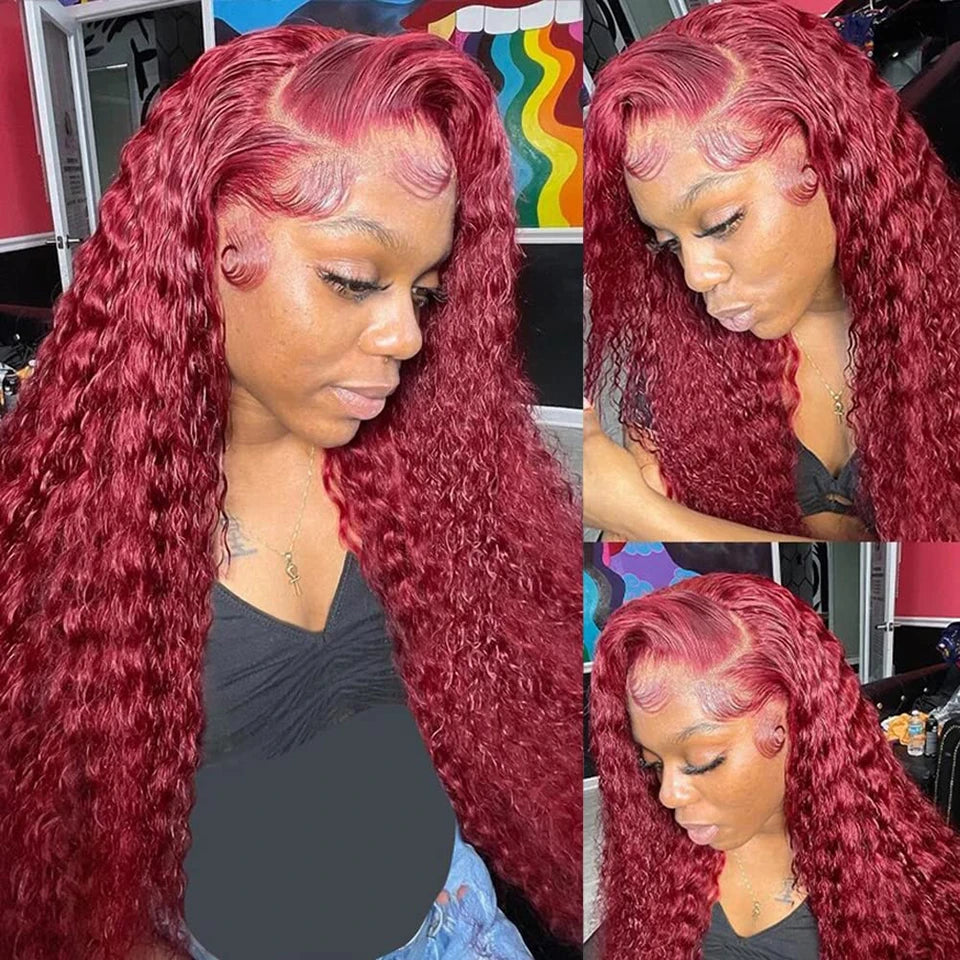 Burgundy 13x6 Hd Lace Frontal Human Hair Wig 13x4 Curly Wigs Deep Wave Frontal Wig Colored Red 99j Lace Front Wig Human Hair