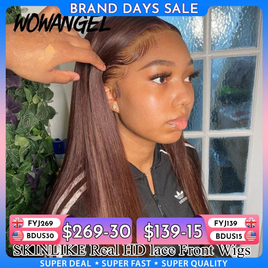 Wow Angel Chocolate Brown Colored 13x6 HD Lace Front Wig Straight Wigs Glueless Human Hair Wig Weargo Wig Melt Skin For Woman