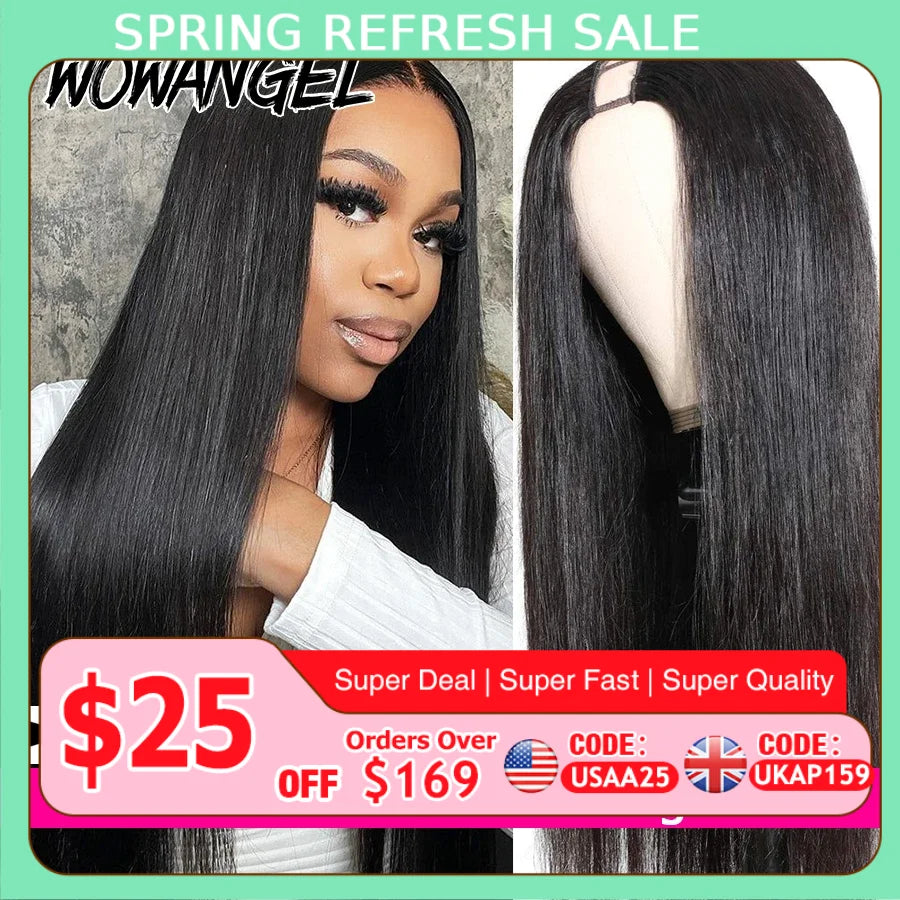 250% Kinky Straight U Part Wigs Human Hair No Leave Out No Glue Brazilian Body Wave U Part Human Hair Wigs For Women Virgin Hair