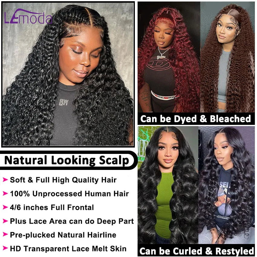 13x6 HD Lace Full Frontal Human Hair Wigs Water Wave 250 Density 13x4 HD Transparent Lace Frontal Wigs For Women Lemoda 12A Full