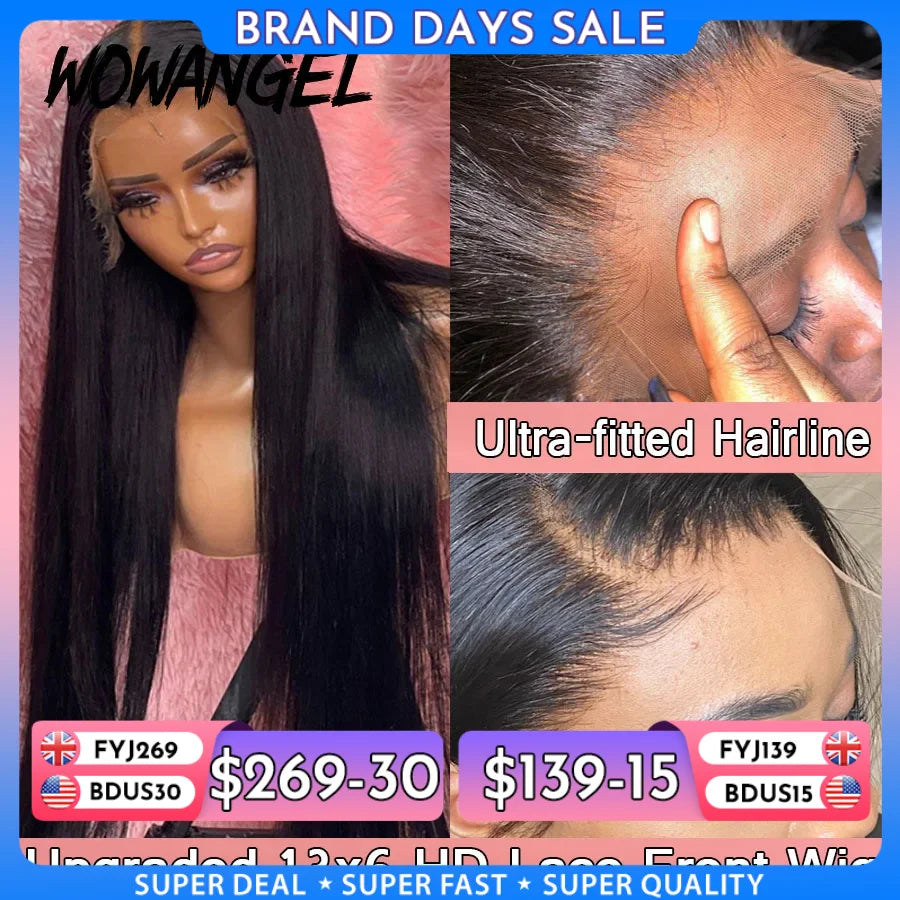 34inch Real HD Lace Front Wig Pre Plucked Straight Wigs 13x6 HD Transparent Lace Frontal Human Hair Wig Brazilian Hair For Woman