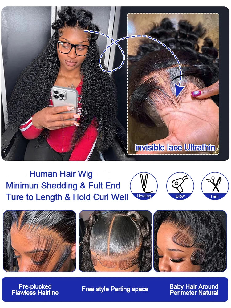 300% High Density Water Wave Human Hair Wigs HD Transparent 13x6 13x4 Deep Wave Lace Frontal Wig Brazilian Real Virgin Hair 40 42 Inch Jerry Curly Lace Front Human Hair Wigs For Women Wet and Wavy Frontal Wigs Preplucked Hair