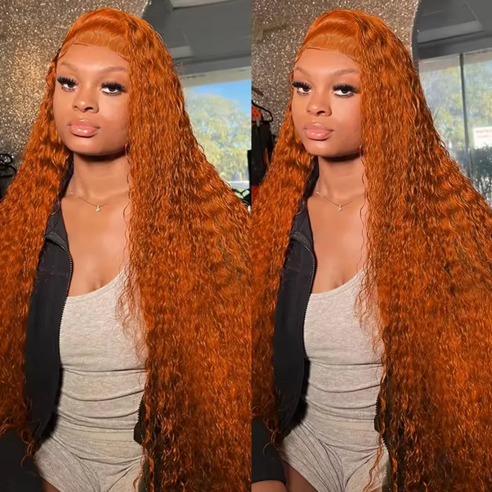 Orange Ginger Lace Front Wig Curly Human Hair Wigs Glueless Water Deep Wave Frontal Wig 13x4 13x6 HD Lace Front Human Hair Wig