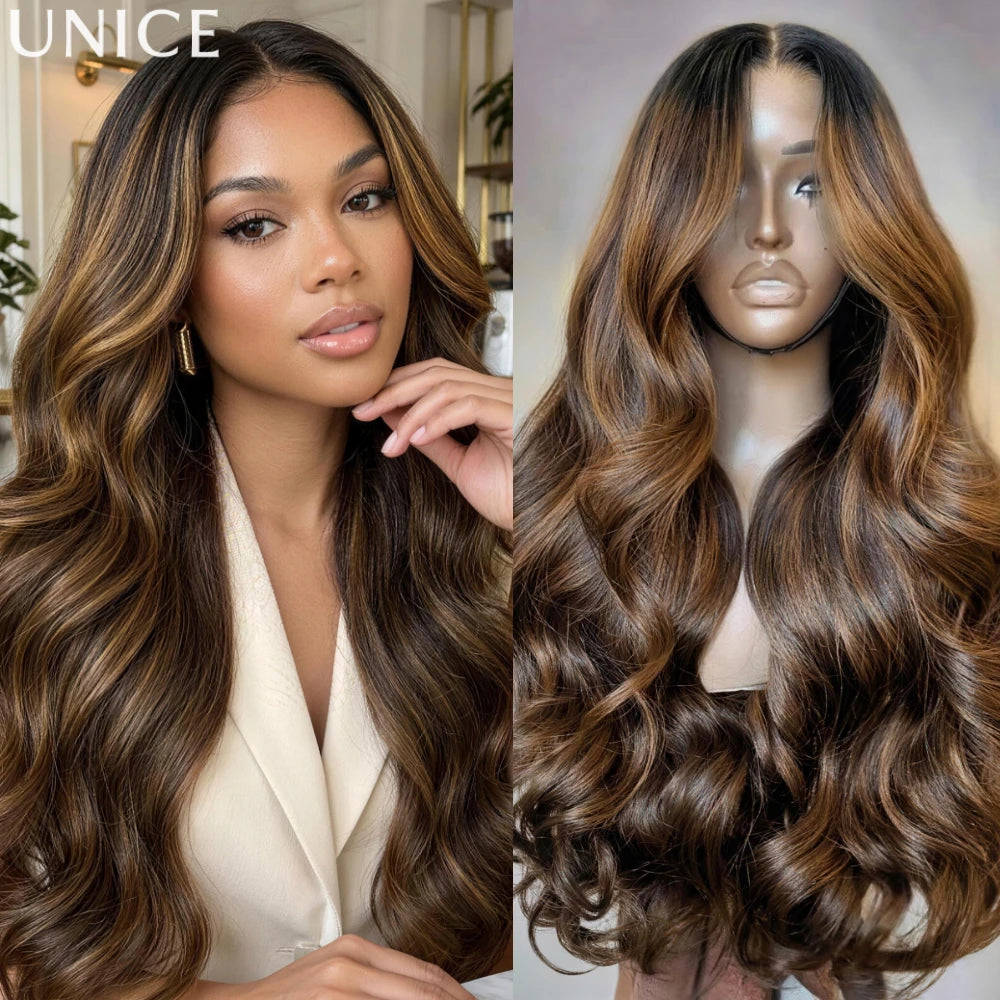 UNice 7x5 Bye-Bye Slip™ Balayage Highlight Body Wave Wig Pre Cut Pre Bleached Glueless Human Hair Wig Ready-to-go