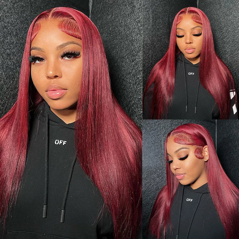 #27 Honey Blonde Human Hair Wig 13x6 HD Lace Frontal Wigs 99J Burgundy Hot Red Lace Front Human Hair Wigs For Women Straight Wig