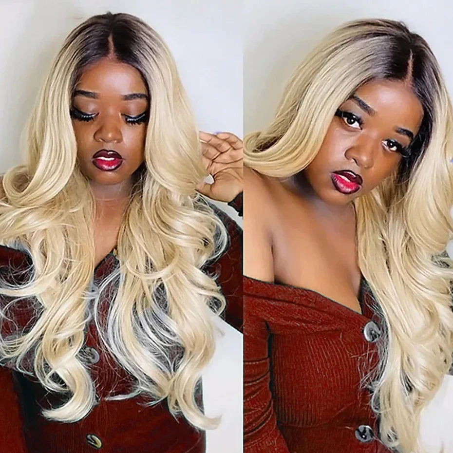 1B 613 Honey Blonde Ombre Colored Human Hair Wigs 13x6 Hd Lace Frontal Wigs Body Wave Human Hair Wigs With Baby Hair Dark Roots Blonde Wigs Human Hair With Pre Plucked Glueless Brazilian Wigs On Sale Lace Front Human Hair Wig