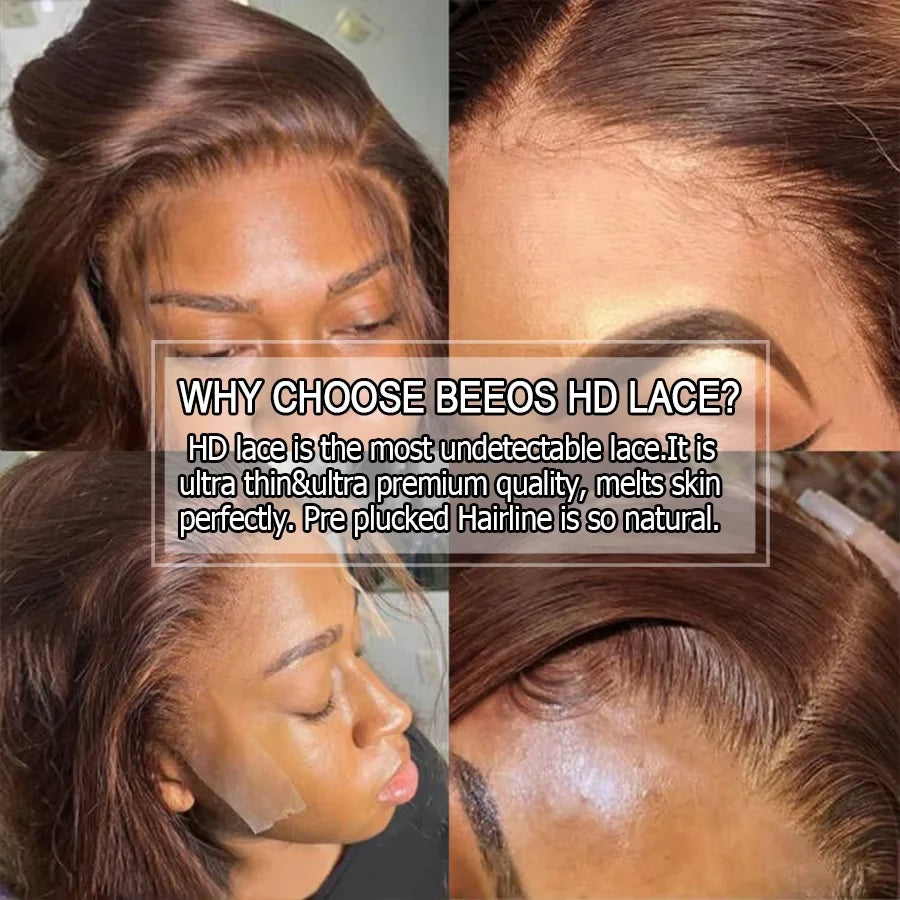 250% Chocolate Brown Water Wave 13x6 HD Transparent Lace Frontal Wigs Human Hair Pre Plucked Melt Skins Curly Wig Brazilian Hair
