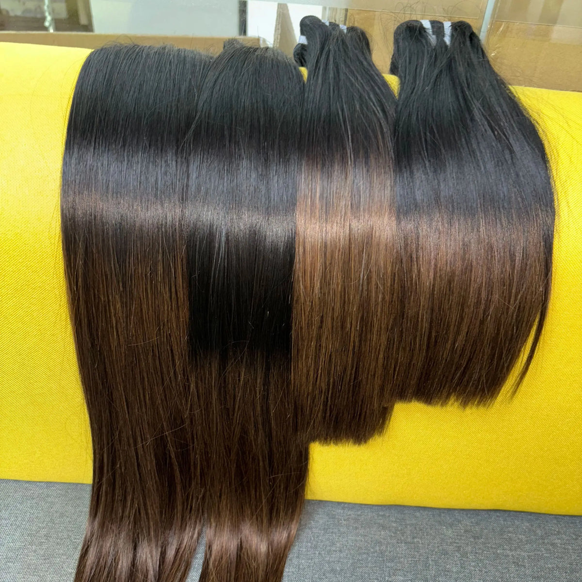 V Beauty 1BT4 Human Hair Bundles Ombre Brown Honey Raw Vietnamese Hair Bundles and Frontal Straight Closure 2x6 HD Lace 20 Inch