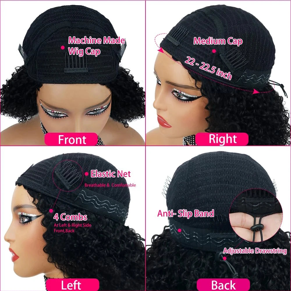 Beginner Friendly Seamless 1B/30 Highlight Wig 200% Density Water Wave Human Hair Half Kinky Curly Wig 3 In 1 Clip Flip Over Go