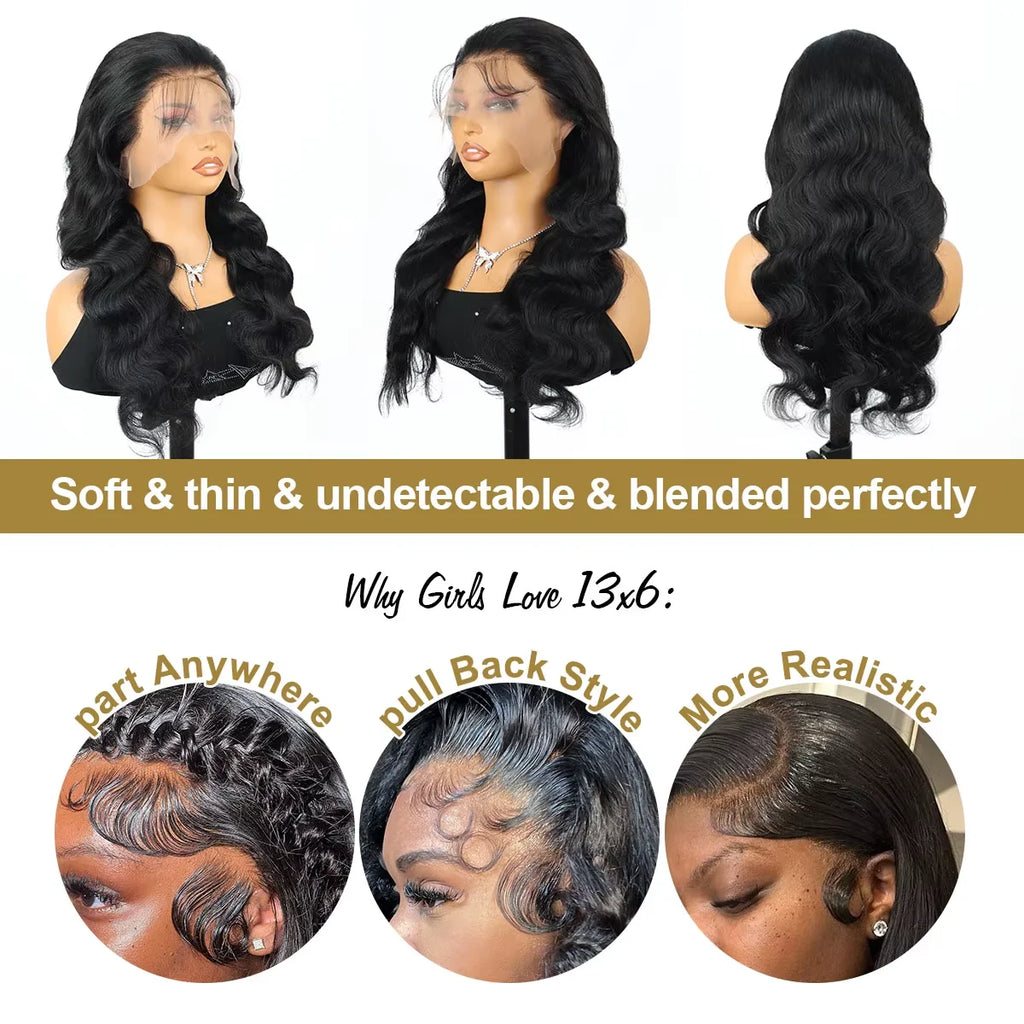 30 38 Inch 13x6 HD Transparent Lace Frontal Wig Body Wave 100% Human Hair Wigs 13x7 Wet And Wavy Lace Front Wig Pre Plucked 200% Pure Virgin Hair For Women